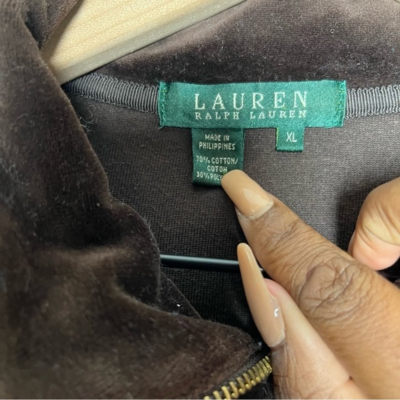 Lauren Ralph Lauren Women Velour Jacket Large Brown Full Zip Pockets y2k‎ - Picture 9 of 10